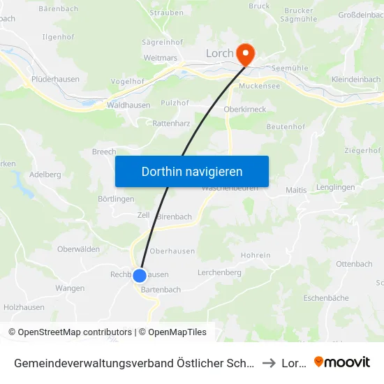 Gemeindeverwaltungsverband Östlicher Schurwald to Lorch map