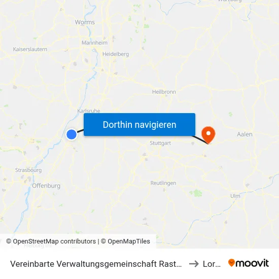 Vereinbarte Verwaltungsgemeinschaft Rastatt to Lorch map