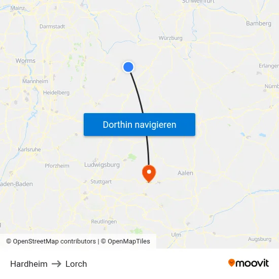 Hardheim to Lorch map