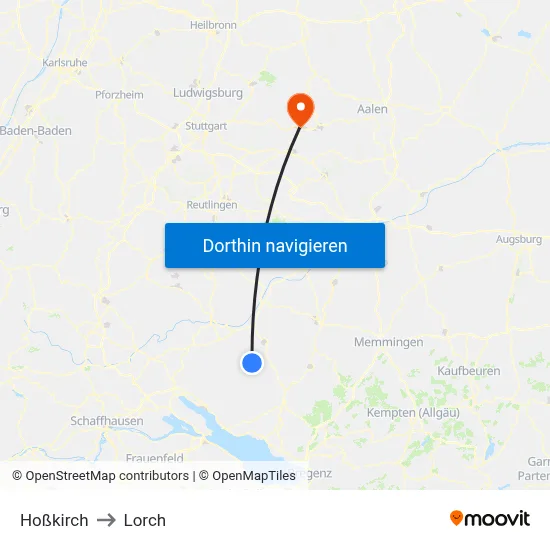 Hoßkirch to Lorch map
