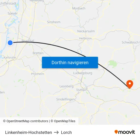 Linkenheim-Hochstetten to Lorch map