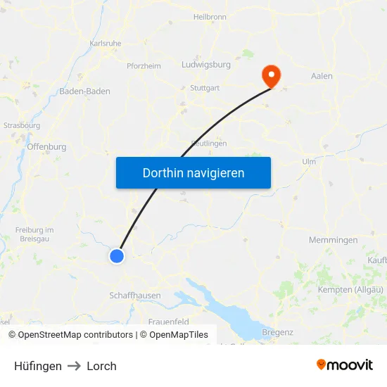 Hüfingen to Lorch map
