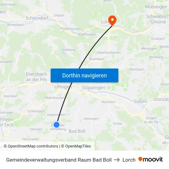 Gemeindeverwaltungsverband Raum Bad Boll to Lorch map