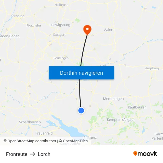 Fronreute to Lorch map