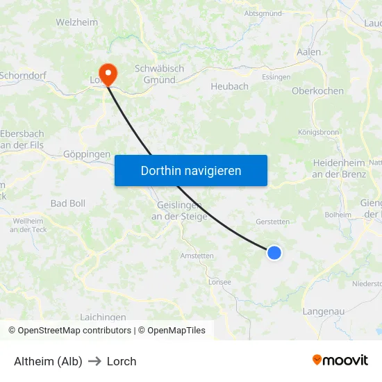 Altheim (Alb) to Lorch map