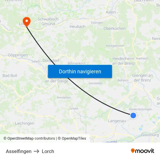 Asselfingen to Lorch map