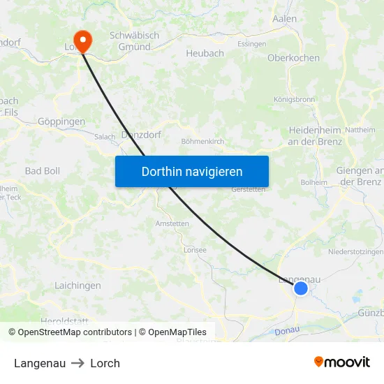 Langenau to Lorch map