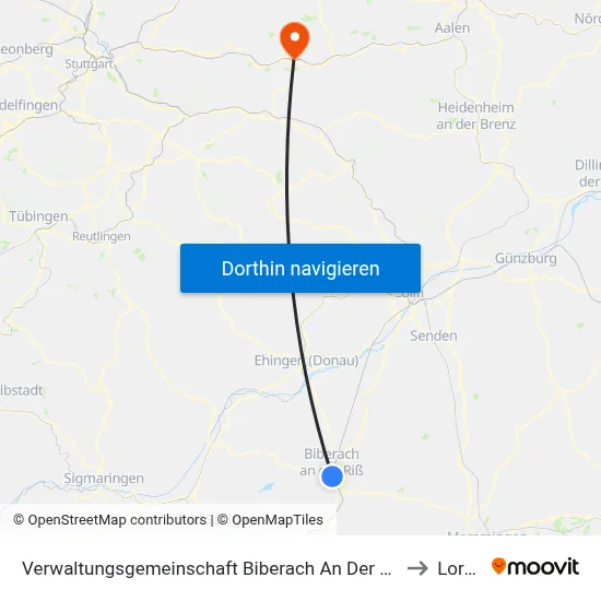 Verwaltungsgemeinschaft Biberach An Der Riß to Lorch map