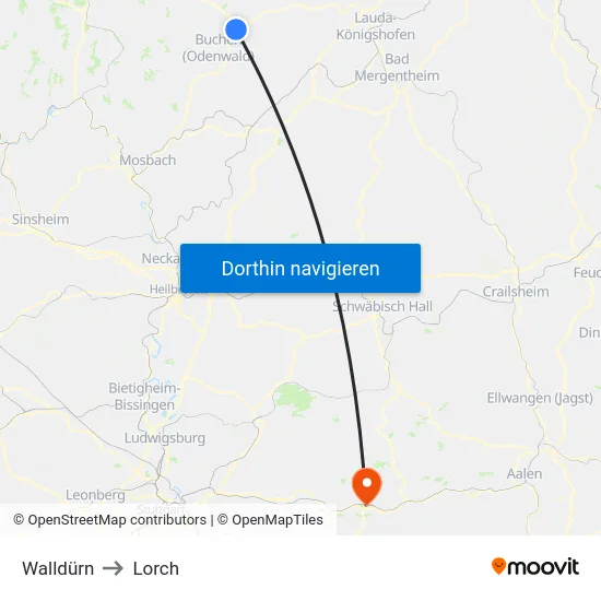 Walldürn to Lorch map