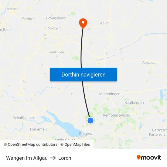 Wangen Im Allgäu to Lorch map