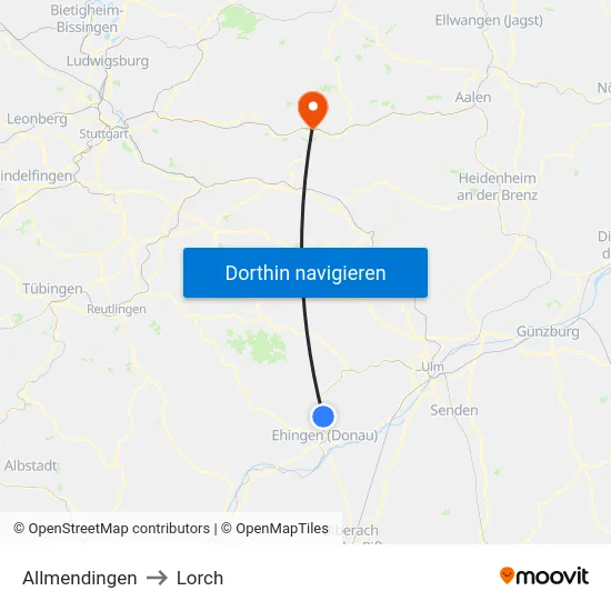 Allmendingen to Lorch map