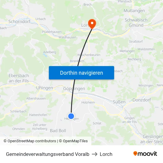 Gemeindeverwaltungsverband Voralb to Lorch map