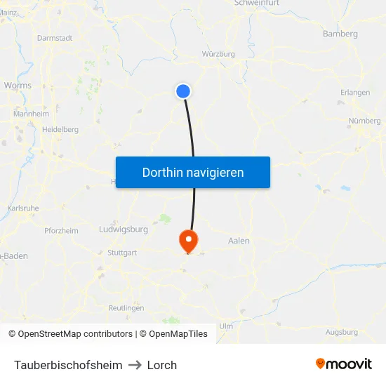 Tauberbischofsheim to Lorch map