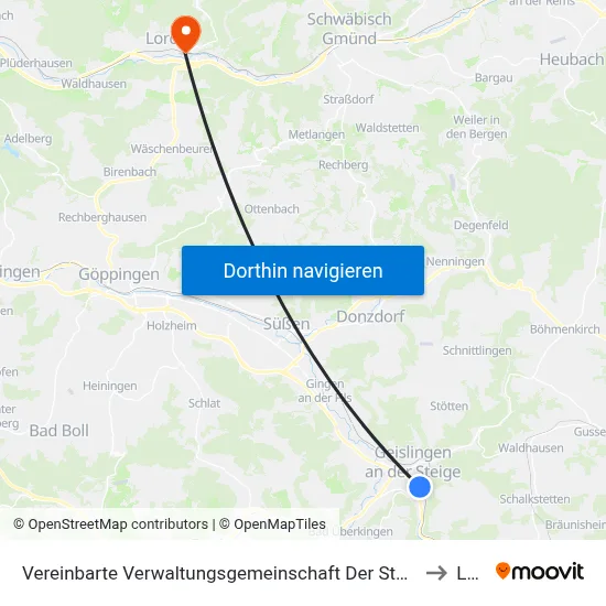 Vereinbarte Verwaltungsgemeinschaft Der Stadt Geislingen An Der Steige to Lorch map