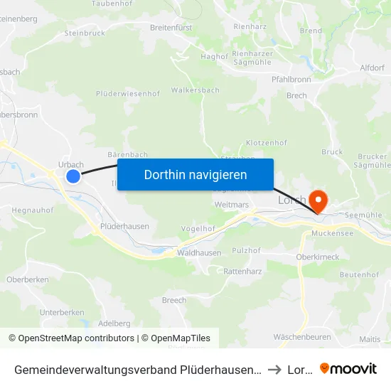 Gemeindeverwaltungsverband Plüderhausen-Urbach to Lorch map