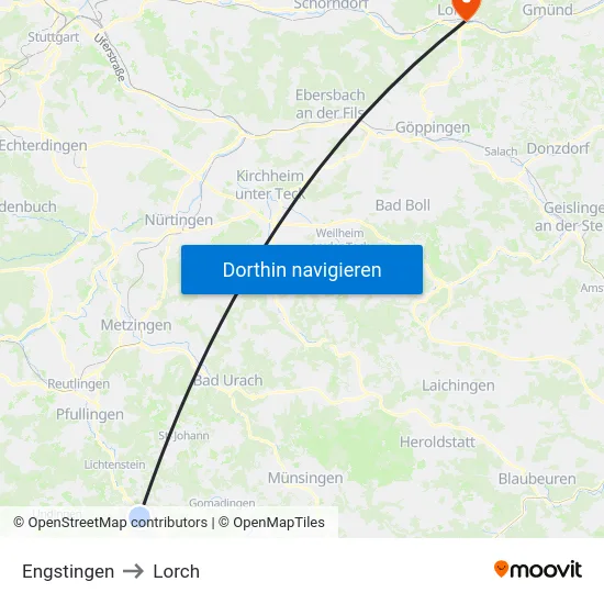 Engstingen to Lorch map