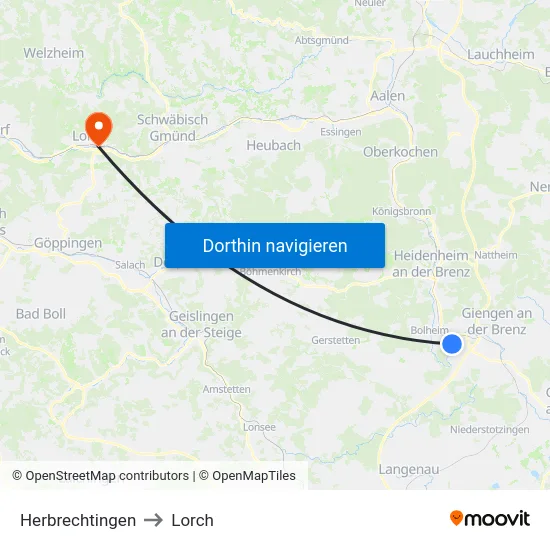 Herbrechtingen to Lorch map
