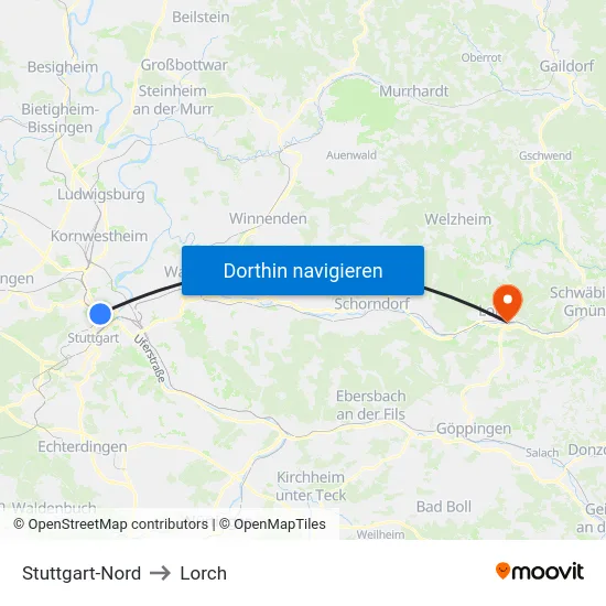 Stuttgart-Nord to Lorch map