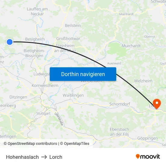 Hohenhaslach to Lorch map