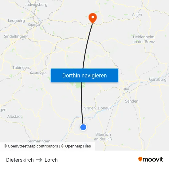 Dieterskirch to Lorch map