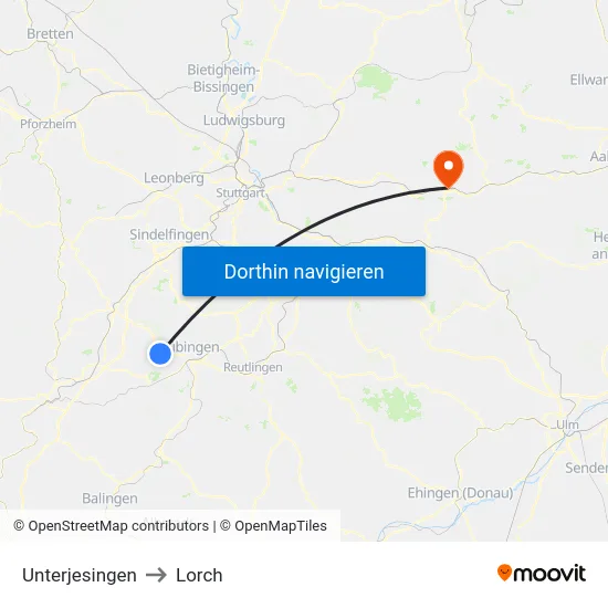 Unterjesingen to Lorch map