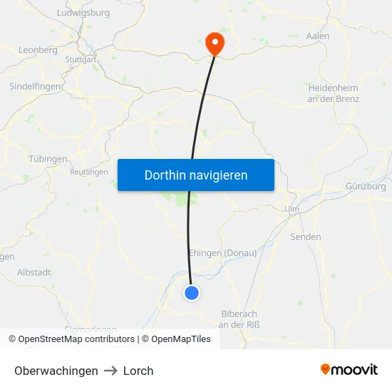 Oberwachingen to Lorch map