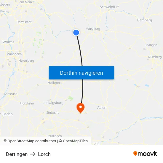 Dertingen to Lorch map