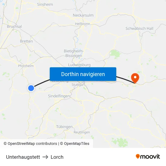Unterhaugstett to Lorch map