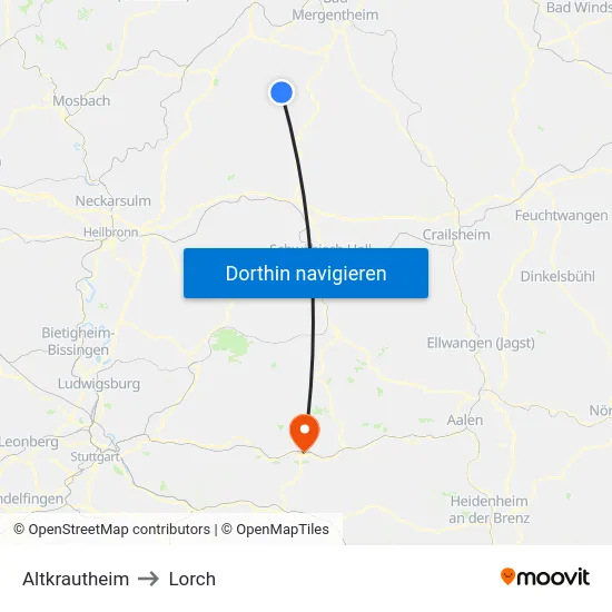 Altkrautheim to Lorch map