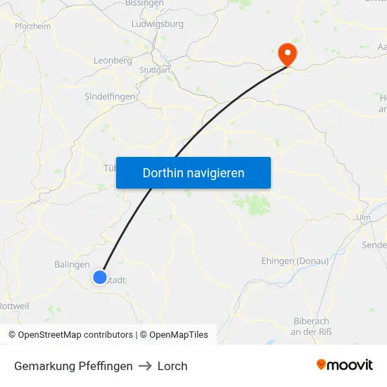 Gemarkung Pfeffingen to Lorch map