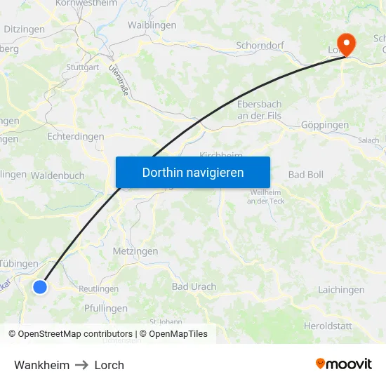 Wankheim to Lorch map