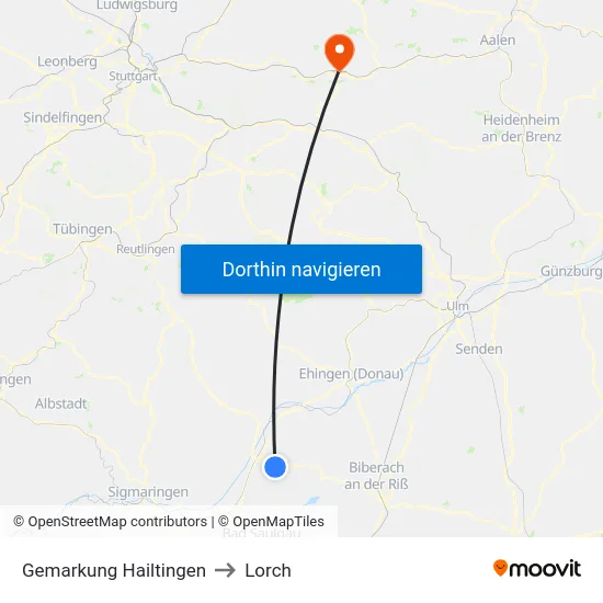 Gemarkung Hailtingen to Lorch map
