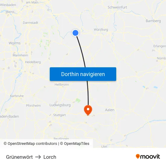 Grünenwört to Lorch map