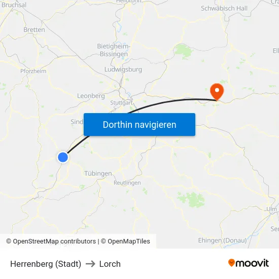 Herrenberg (Stadt) to Lorch map