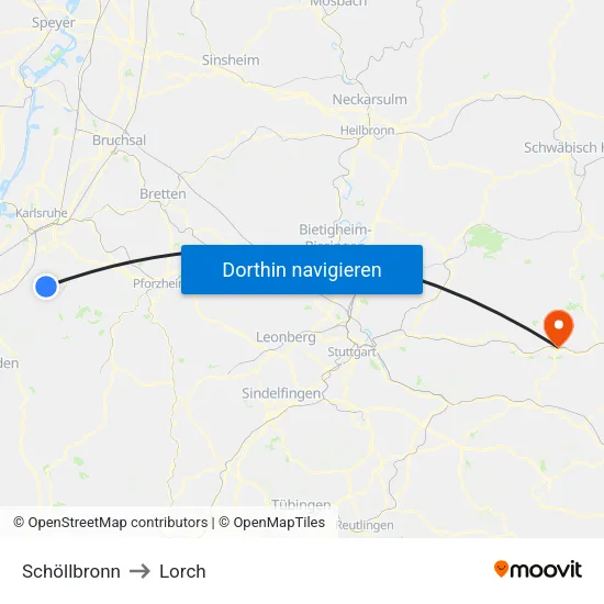 Schöllbronn to Lorch map