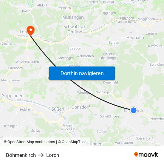 Böhmenkirch to Lorch map