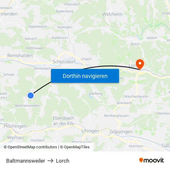 Baltmannsweiler to Lorch map