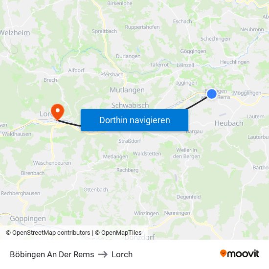 Böbingen An Der Rems to Lorch map