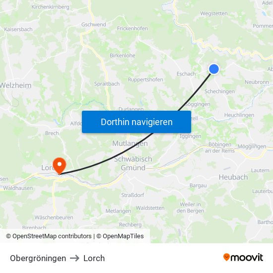 Obergröningen to Lorch map