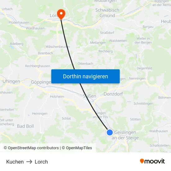 Kuchen to Lorch map