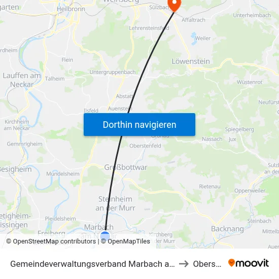 Gemeindeverwaltungsverband Marbach am Neckar to Obersulm map