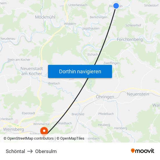 Schöntal to Obersulm map