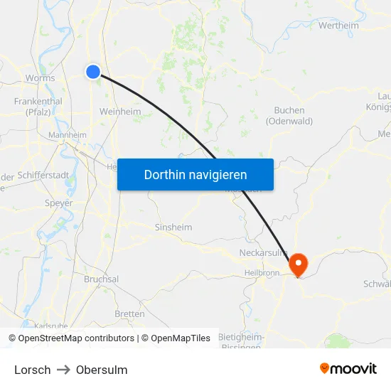 Lorsch to Obersulm map