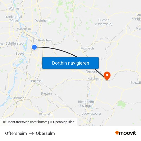 Oftersheim to Obersulm map