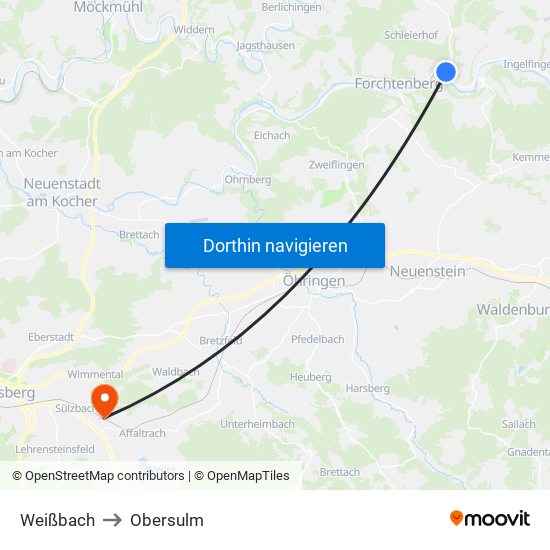 Weißbach to Obersulm map