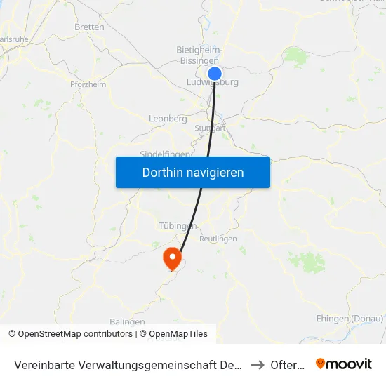 Vereinbarte Verwaltungsgemeinschaft Der Stadt Freiberg am Neckar to Ofterdingen map