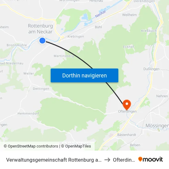 Verwaltungsgemeinschaft Rottenburg am Neckar to Ofterdingen map
