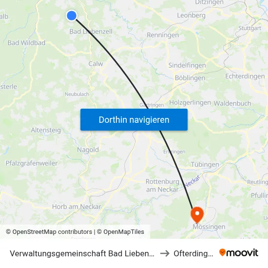 Verwaltungsgemeinschaft Bad Liebenzell to Ofterdingen map