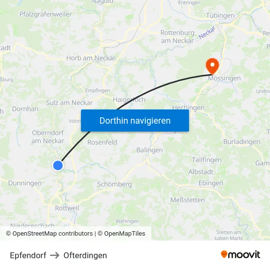 Epfendorf to Ofterdingen map