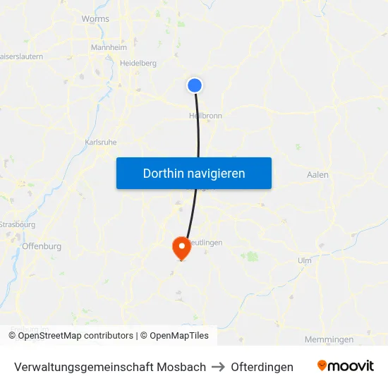 Verwaltungsgemeinschaft Mosbach to Ofterdingen map